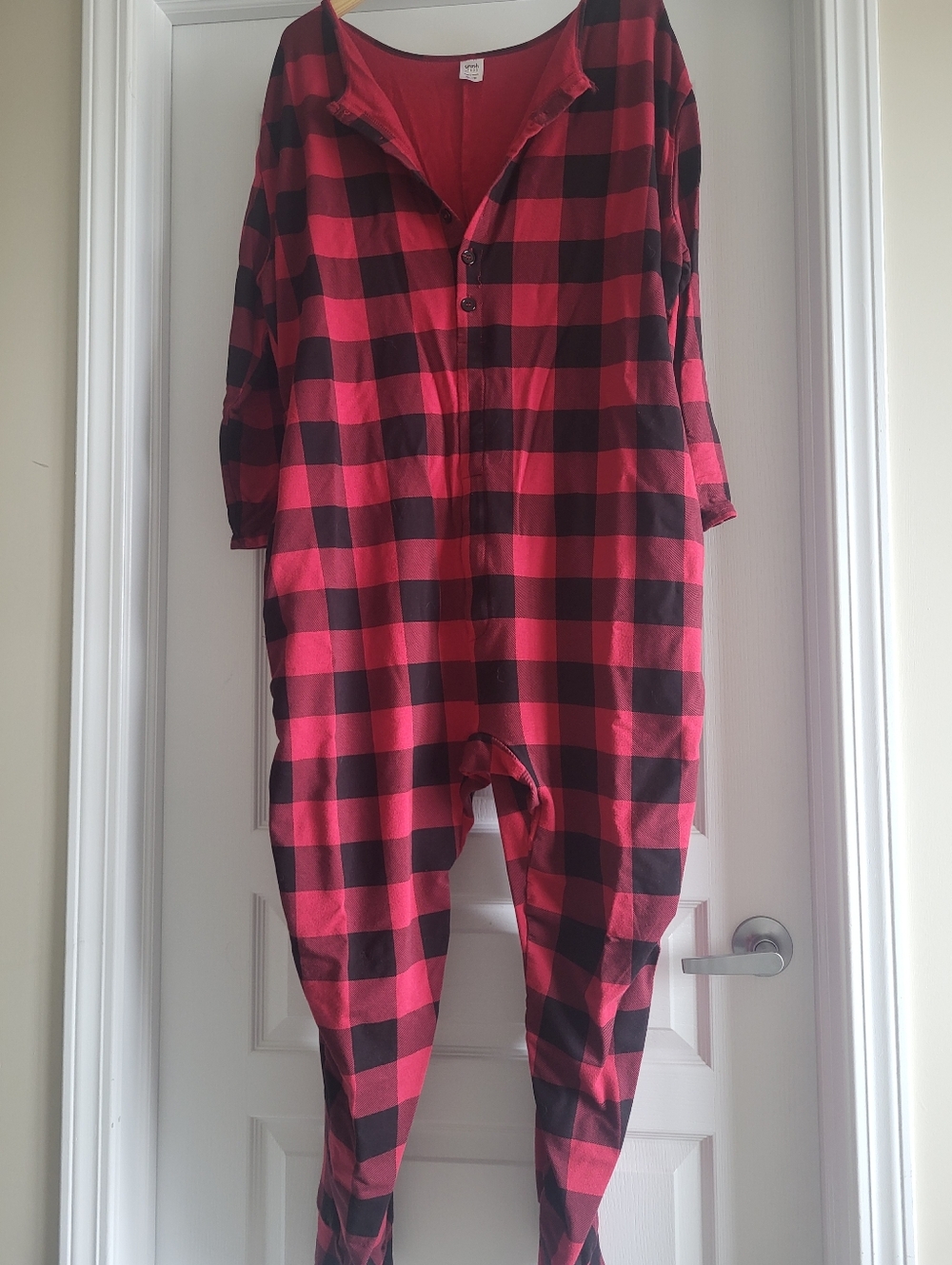 Red and Black Buffalo Plaid Men's One-Piece Sleepsuit